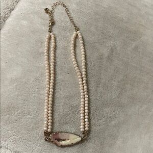Elegant Pink Beaded Necklace with Stone Pendant